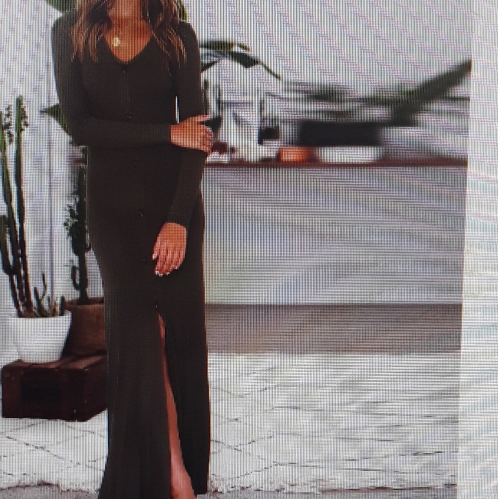 NWOT Olive V-Neck Split Bohemian Maxi Dress M - Picture 2 of 8